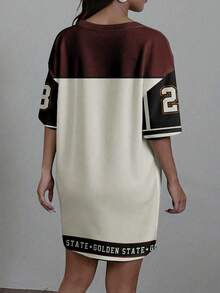 SHEIN EZwear 女款V领网眼迷你连衣裙，球衣号码23，适合夏季，适合运动比赛 - 彩色 - 查看 2