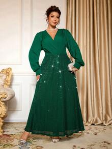 Cravure Váy ngắn dự tiệc đính hôn/sinh nhật cỡ lớn dành cho nữ, thiết kế sang trọng, thanh lịch với chi tiết trang trí ở eo - màu xanh lá - Xem 7