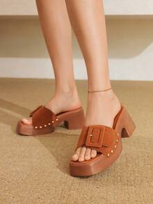 Styleloop Women's Wedge Heel Thick Sole Suede Buckle Strap Roman Style Retro Vacation Sandals - Brown - View 1