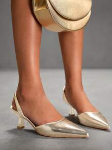 CUCCOO SZL Cuccoo Fashion Casual Pointed Toe Backless High Heel Pumps For Women - Gold - View 3