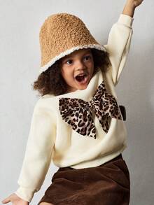 Maija Kids بلوزة كاجوال بياقة مستديرة مزينة بفيونكة بطبعة نمر للبنات الصغيرات