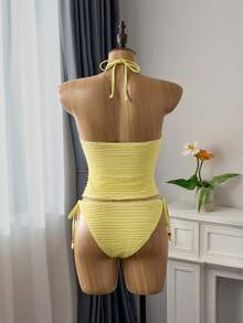 Swim Vcay 女士串珠装饰纯色吊带背心和三角比基尼套装