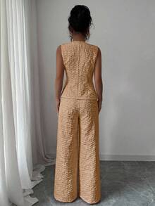 Selianne 女士优雅纹理两件套，粉色，夏季 - 橘色 - 查看 2