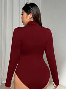 SHEIN EZwear 大码女式酒红色高领连体衣 - 酒紅色 - 查看 2