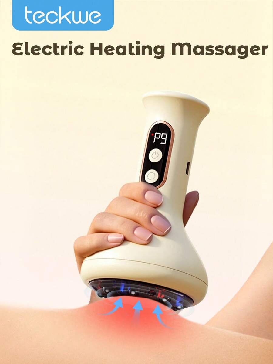 Teckwe Masajeador eléctrico con calefacción, piedras calientes para masaje, cepillo de meridianos, herramienta de masaje para celulitis, drenaje linfático universal, amasado, masaje abdominal y de espalda, para uso doméstico y spa