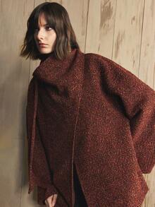 Arave Women's Asymmetrical Scarf Collar Loose Open Front Woolen Jacket, Casual Daily Wear - Rust Brown - View 9