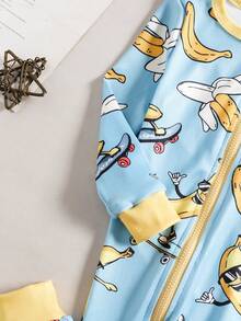 SHEIN 男婴春夏针织圆领长袖可爱图案连体衣休闲修身秋冬款 - 彩色 - 查看 4