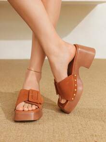 Styleloop Women's Wedge Heel Thick Sole Suede Buckle Strap Roman Style Retro Vacation Sandals - Brown - View 3