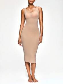 SHAPORA Women's Solid Color Casual Top Style Bodycon Dress - Apricot - View 1