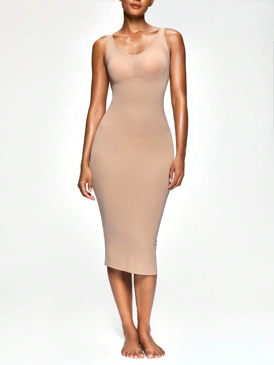 SHAPORA Women's Solid Color Casual Top Style Bodycon Dress - Apricot - View 1