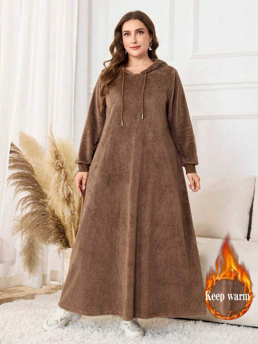 Lacomfia Vestido casual con capucha para mujer de talla grande - Marrón - Ver 1