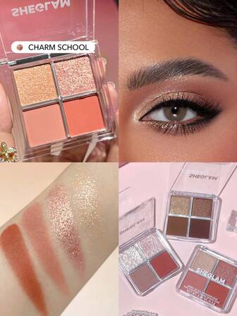 ظلال العيون Cosmic Crystal Quad-Charm School 4-Clolor Matte Glitter Eyeshadow Palette Rose Gold Warm Peach Brown Long-Lasting Ultra Pigmented Smooth Blendable Eyeshadow Pink Eyeshadow علامة تجارية جمال مكياج مستحضرات تجميل للنساء الفتيات مثالي لفصل الخريف الشتاء مثالي ل- Y2K أزياء أنيقة هدية حفلة جاهز أفضل لون