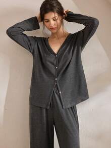 Ocili Minimalist Comfortable Collarless Soft Women Lounge Set, Winter Clothes - Black - View 6