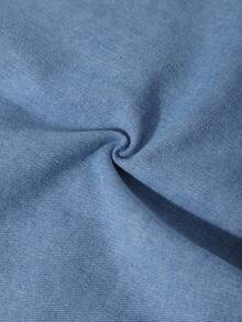 青少年女孩秋季长袖单排扣牛仔夹克和碎花连衣裙两件套休闲套装 - 青碧色 - 查看 4