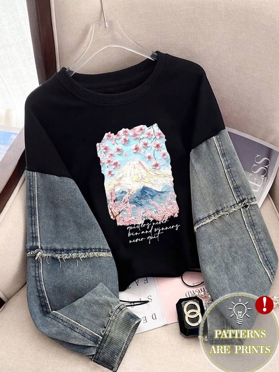 Resyla Áo nỉ cổ tròn đơn giản cỡ lớn cho nữ - Nhiều màu - Xem 1