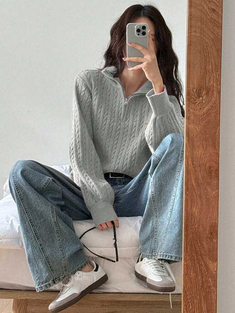 Women's Casual Loose Fit Zip-Up Collar Long Sleeve Sweater, Autumn/Winter