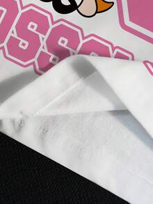 THE POWERPUFF GIRLS X SHEIN 女士休闲可爱花朵图案圆领短袖T恤，夏季 - 白色 - 查看 6