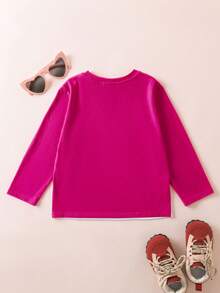 My Little Pony X SHEIN Young Girl Cute Cartoon Pink Pony & Rainbow Pattern Round Neck Long Sleeve Knit Fuchsia T-Shirt - Multicolor - View 2