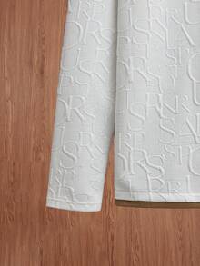 SWAVVY Men's Letter Embossed Round Neck Drop Shoulder Long Sleeve T-Shirt And Drawstring Waist Pants Casual Suit - Khaki - View 8