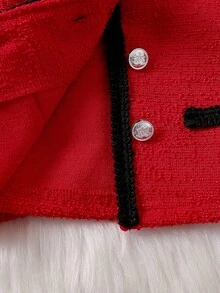 SHEIN Elladie kids Ensemble élégant 2 pièces pour bébé fille : jupe plissée et veste, convient pour les fêtes et les événements officiels, tenue de Noël rouge et noire pour bébé fille, première Noël, ensemble deux pièces d'hiver pour bébé fille, jupe set - Rouge - Voir 5
