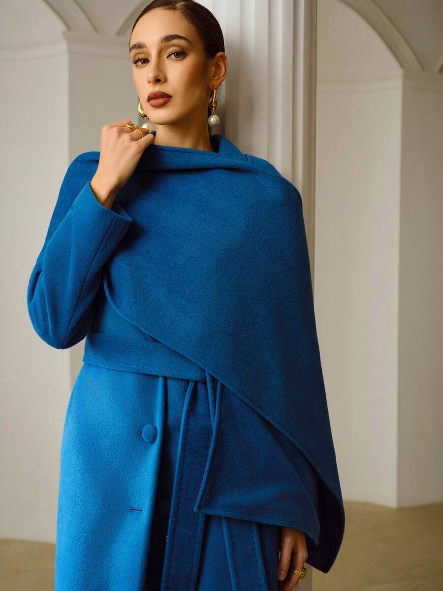 ZEYLAH Women's Long Wool Blend Poncho Coat, Autumn/Winter