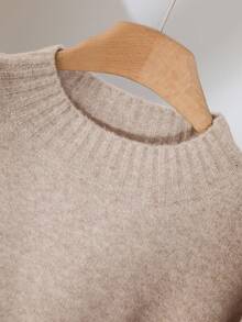CosyJoli Plus Size Solid Color Long Sleeve Top And Skirt 2-Piece Sweater Set/Winter - Khaki - View 3