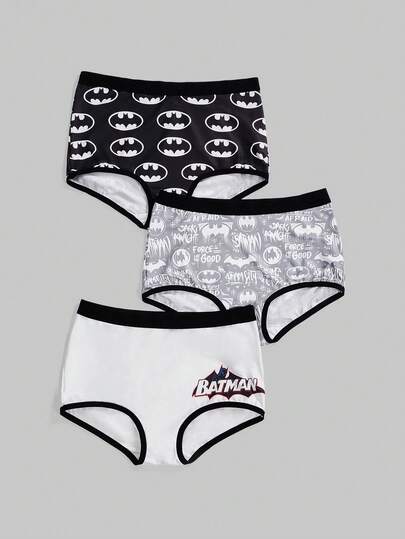 Batman X ROMWE 3pcs Women Bat Logo Print Contrast Binding Boyshorts