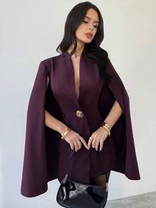 Firerie Women's Elegant Burgundy Autumn Cloak Metallic Poncho Flare Sleeve Vintage Velvet Coat,Party Night Date Christmas New Year Wine Red Dress - Burgundy - View 5