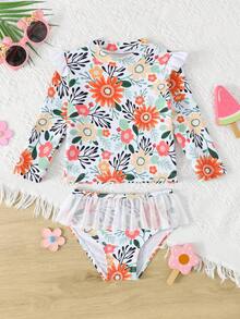 Girls Casual Ditsy Floral Long Sleeve Tankini Swimsuit Set Flower Print Bathing Suit Toddler Full Coverage Toddler Bathing Suits Baby Girl Rash Guard Swimsuit Toddler Girl Long Sleeve Swimsuit Toddler Rash Guard Girl Toddler Girl Rash Guard Swimsuit Baby Girl Long Sleeve Swimsuit - Multicolor - View 4