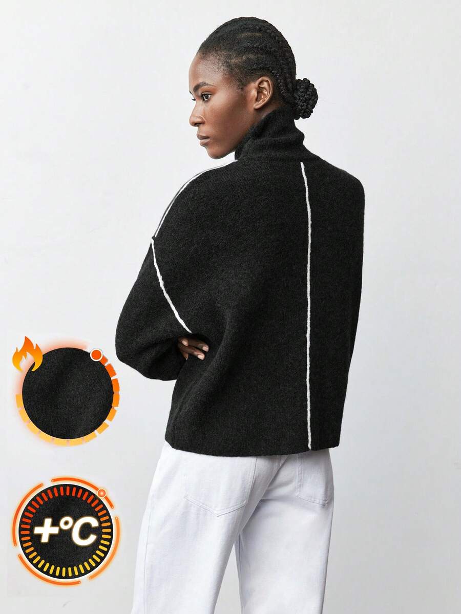 Maija Luźny sweter z blokami kolorów i artystycznym wzorem linii dla kobiet w 2025 roku