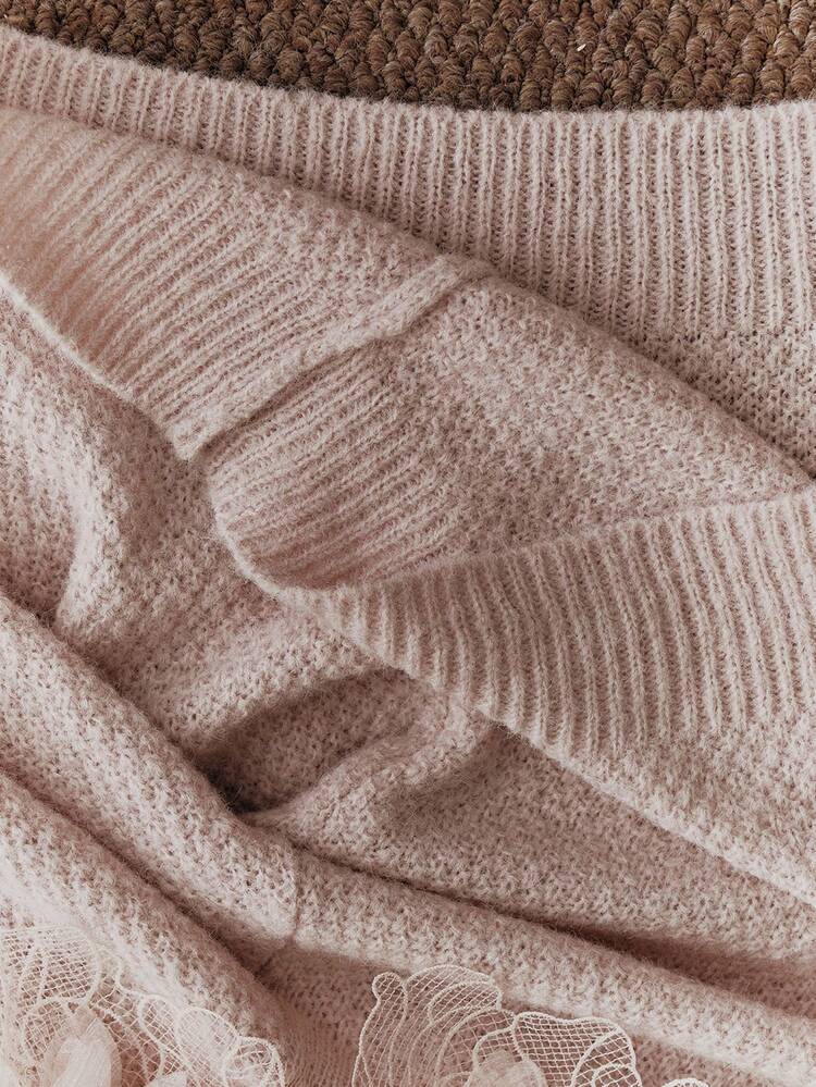 Valentine Plus Size Women's High-Quality Hollow-Out Handmade 3D Floral Long Sleeve Sweater, Elegant & Youthful, Suitable For Autumn/Winter