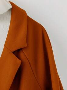 Linhara Plus Size Double-Breasted Casual Warm Overcoat, Autumn/Winter - Brown - View 4
