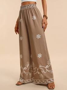 Travachic 女士休闲刺绣宽松裤，夏季 - 杏色 - 查看 3