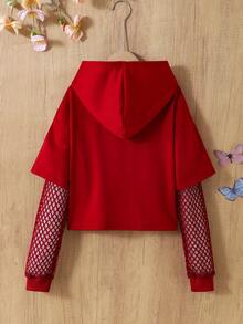 SHEIN Felpa con cappuccio casual e ampia, maniche lunghe, versatile per ragazze pre-adolescenti - Bordò - Visualizzare 2