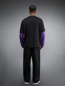 Transformers X SHEIN 男士休闲机器人字母图案落肩卫衣和运动裤套装，秋季 - 黑色 - 查看 2