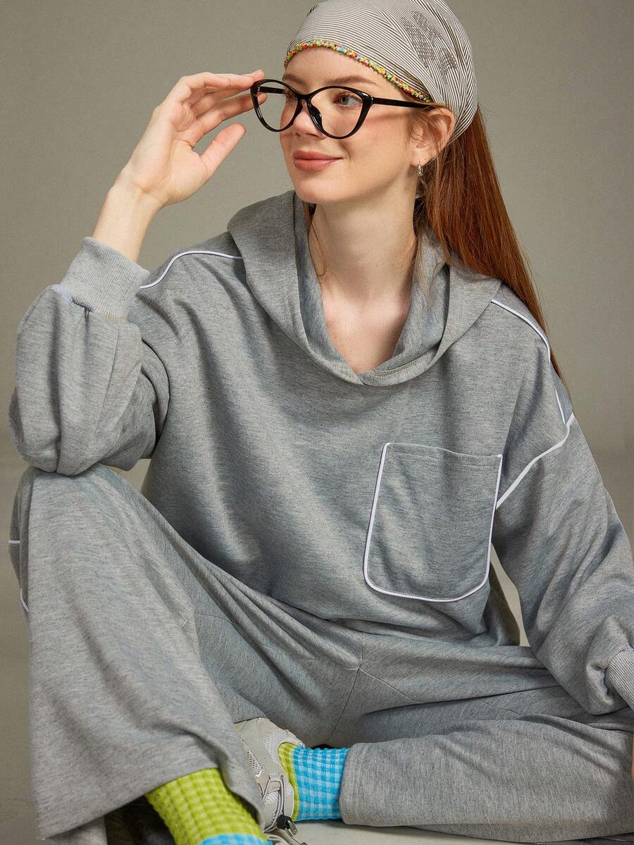 Elnivra Women's Minimalist Sporty Casual Long Sleeve Sweatshirt And Skirt Set - Grey - View 1