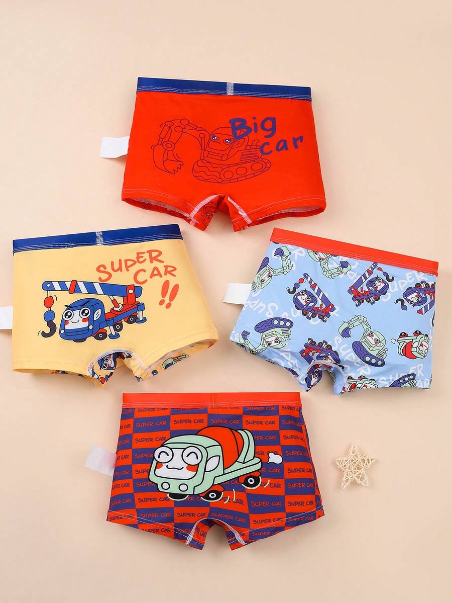4条装 男童卡通字母印花休闲平角内裤