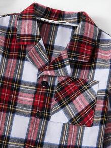 Young Boy Casual Plaid Simple Placket New Button Pocket Elastic Waist 2 Pieces Pajama Set - Multicolor - View 5