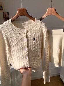 Comfortcana Women's Autumn/Winter Knight Pattern Long Sleeve Knitted Cardigan And Knitted Mini Skirt Casual 2 Pieces Set