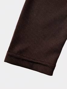 Conjunto de camiseta de manga larga asimétrica y pantalones de unicolor para adolescentes - Café integral - Ver 4