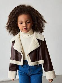 Maija Kids 女童仿毛皮领长袖外套 - 乾枯玫瑰色 - 查看 3