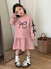 Genkimix Kids Young Girls Elegant Long Sleeve Bowknot Decor Princess Dress