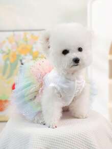 PETSIN 1 件宠物服装，绣有生日快乐图案的蓬蓬蛋糕裙，适合猫狗穿公主裙 - 彩色 - 查看 6
