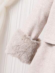 SHEIN Young Girl Long Sleeve Jacket With Fur Collar And Skirt Set, Autumn/Winter