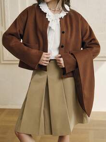 Cévolie Women's Autumn/Winter New French Double-Sided Short Loose Collar Open Cardigan Jacket