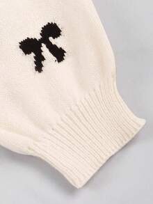 Franclia Autumn Cute Bow Decor Casual Pullover Sweater,Black And White Knitted Plus Size Tops For Women,School Back-To-School Fashionable Blogger Same Style - Beige - View 3