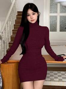 FRIFUL Vestido corto para mujer, temporada de regreso a clases - Burdeos - Ver 5