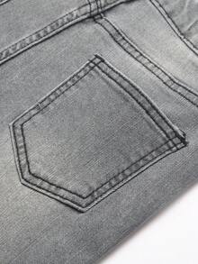 Tween Jungen Mode Lässig Y2K Vintage Cool Street Cross Stickerei Muster Grundlegende und einfache graue Denim Stretch Skinny Jeans für Kinderbekleidung Tween Jungen Alltagskleidung und Kinder Frühling und Sommer Rave Outfits Festival und Outfits Streetwear Kleidung - Grau - Übersicht 4