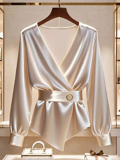 Franclia Women's Elegant Commuter Poplin Long Sleeve Shirt