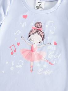 4件套女童可爱兔子和跳舞女孩印花长袖上衣和打底裤睡衣套装 - 淡紫色 - 查看 6